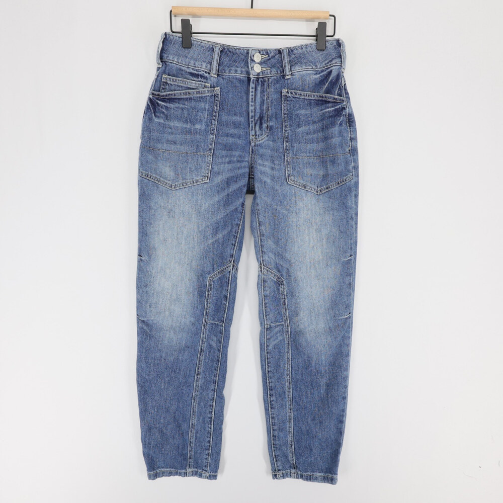 Pilcro The Wanderer Jeans Womens 25 Blue Patch Pocket Mid Rise Relaxed Tapered